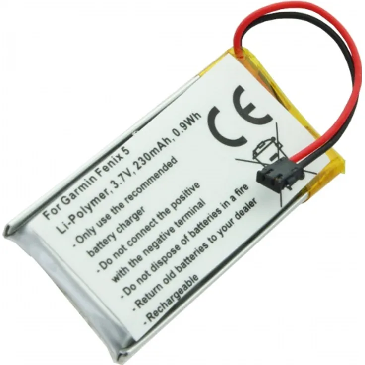 Akku passend für Garmin Fenix 5, Li-Polymer, 3,7V, 230mAh, 0,9Wh, Garmin 361-00097-00, 361-00098-00