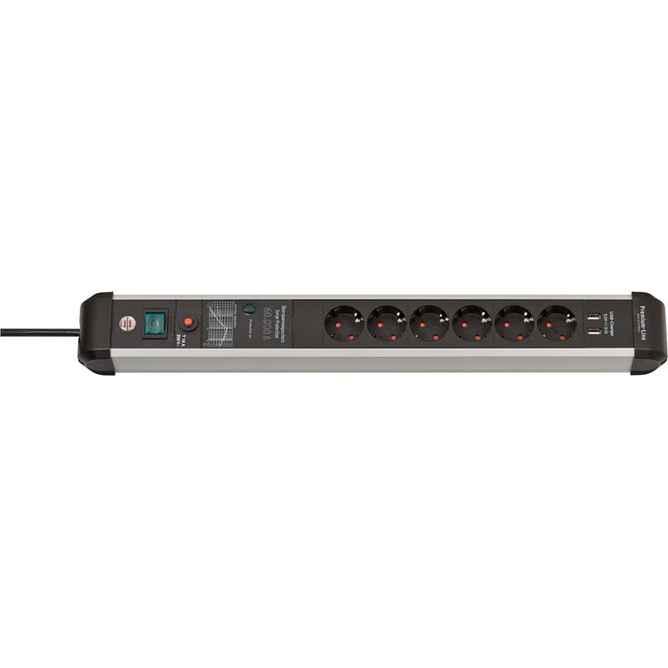 Brennenstuhl Premium-Protect-Line 60.000A Steckdosenleiste mit Überspannungsschutz und USB 6-fach 3m H05VV - F 3G1,5