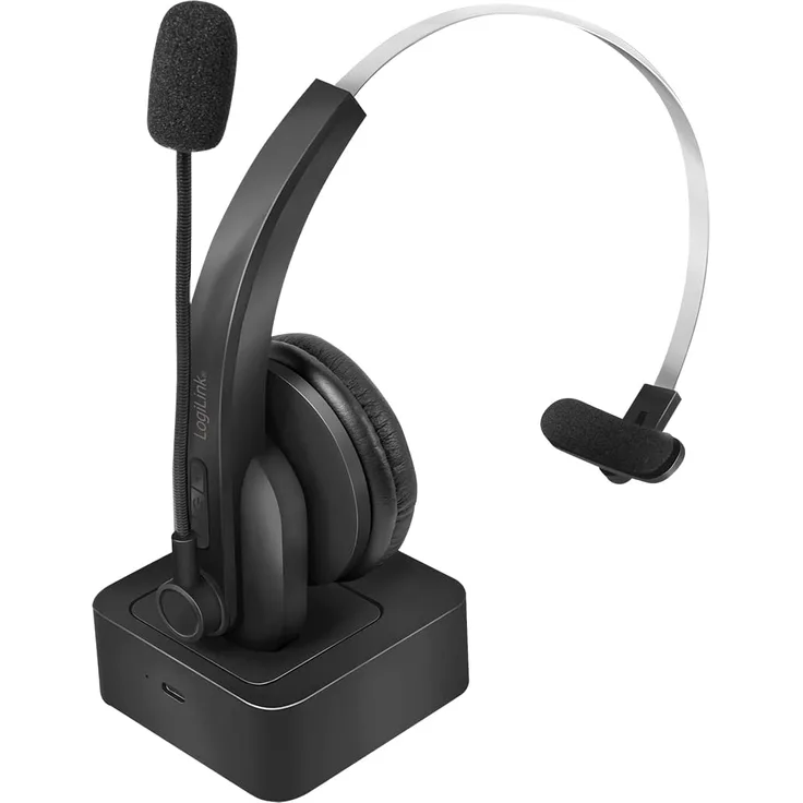 LogiLink Bluetooth Mono Headset mit Mikrofon und Ladestation Schwarz kabellos