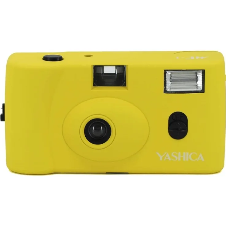 Yashica MF-1 gelb analoge Kleinbildkamera mit eingelegtem Film + Batterie