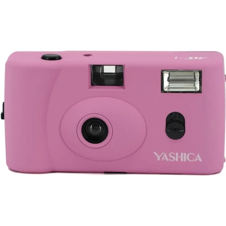 Yashica MF-1 pink analoge Kleinbildkamera mit eingelegtem Film + Batterie