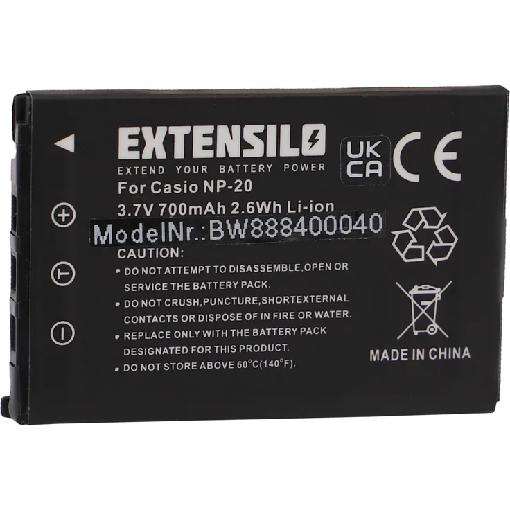 EXTENSILO Akku kompatibel mit Casio Exilim SX-S770, EX-Z8, EX-Z770 Kamera (700mAh, 3,7V, Li-Ion)
