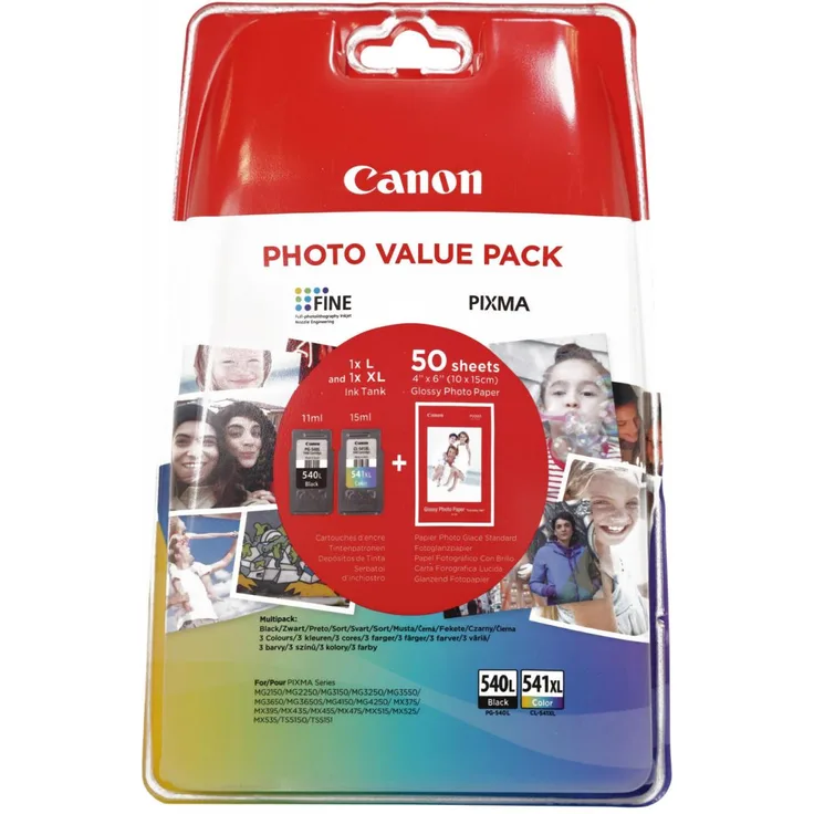 Canon Original PG-540L-CL-541XL Druckerpatronen - Value Pack (5224B005) (CMY-K + Fotopapier)