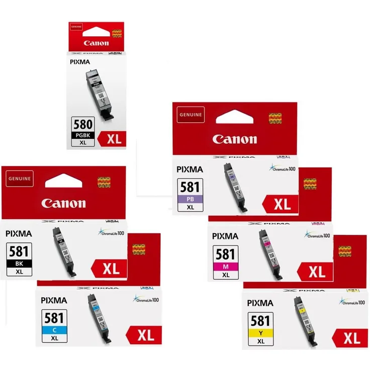 Canon Original PGI-580XL PGBK + CLI-581XL Druckerpatronen 6er-Multipack - BK-C-PB-M-Y-BK