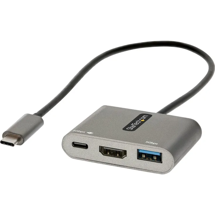 StarTech.com USB C Multiport Adapter, USB-C to HDMI 4K Video, 100W Power Delivery Passthrough Charging, 2-Port USB 3.0 Hub 5Gbps (1xType-C-1xA), USB-C Mini Dock, USB-C Travel Dock - Portable Laptop Docking Station - Dockingstation - USB-C - Thunderbolt 3