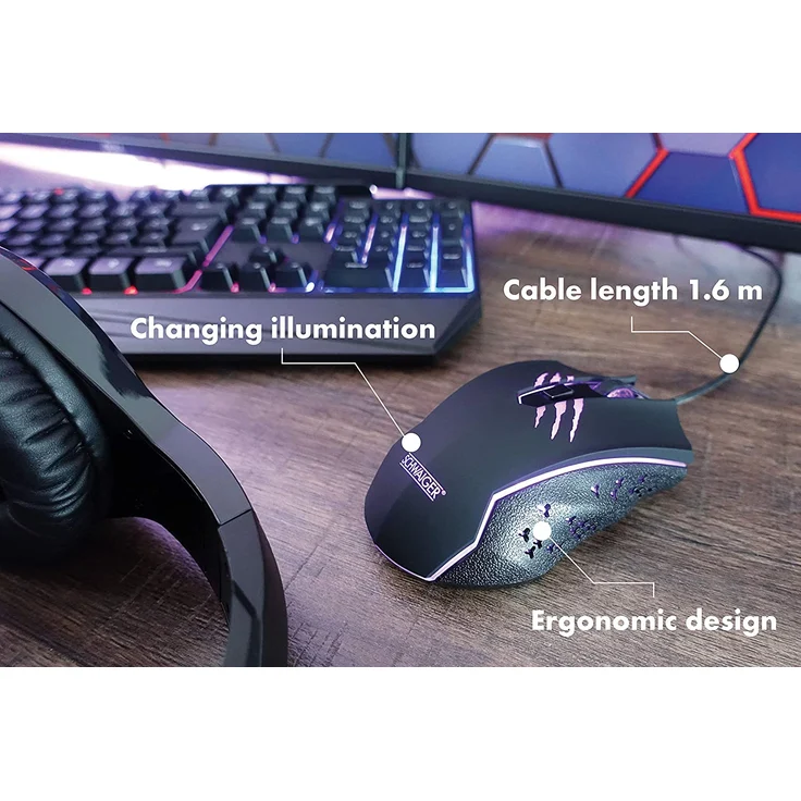 SCHWAIGER -GM3000- Gaming Maus | RGB Beleuchtung | Computer Maus mit Kabel und ernonomischer Form | mit 6 Tasten | schwarz | extra leicht – Bild 5