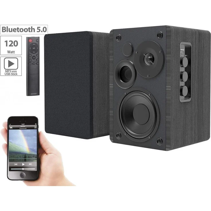 auvisio MSS-95.usb Aktives Stereo-Regallautsprecher-Set Holz-Gehäuse Bluetooth 5 120 W Box Soundbox – Bild 2