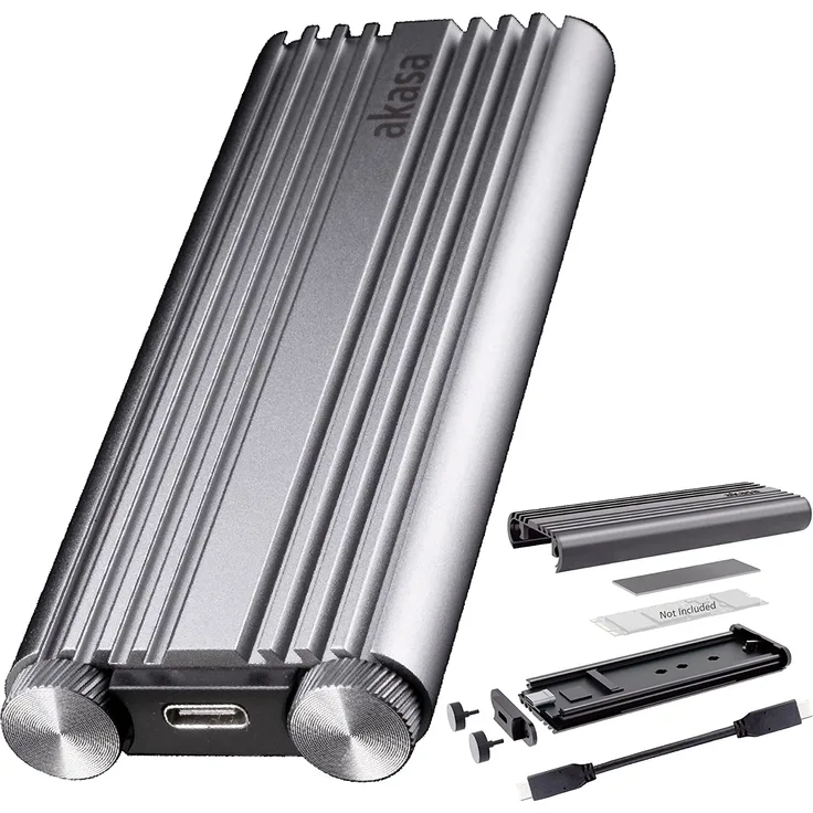 Akasa M.2 PCIe NVMe SSD auf USB 3.2 Gen 2x2 Aluminium-Gehäuse, 20 Gbit-s Übertragungsrate, werkzeugloses externes SSD-Gehäuse