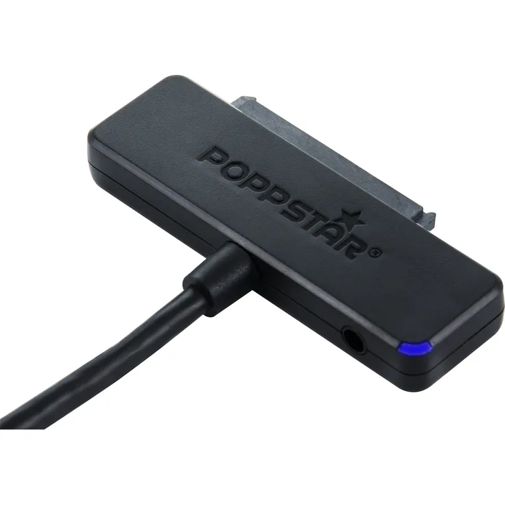 Poppstar Festplatten-Adapter (USB 3.1 Gen 2 Typ C) Sata USB Kabel für externe Festplatten (SSD, HDD, 2,5 u. 3,5 Zoll), bis zu 10 Gb-s, UASP Support, 1m Kabellänge (Netzteil Optional) (1008197)