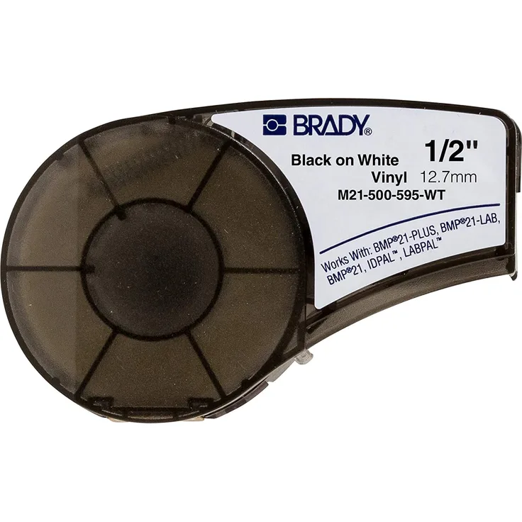 Brady ( M21-500-595-WT ) Vinylband für BMP21-PLUS, BMP21-LAB, BMP21 12.70 mm x 6.40 m Schwarz auf Weiß, 12.70mm x 6.40m