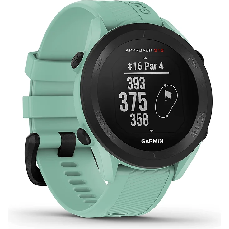 Garmin Approach S12 Golf-Uhr mit Schlagweitenmessung und Distanzangaben GPS, Unisex, 43,7mm, Kunststoffgehäuse, Mintgrün/Schwarz – Bild 1
