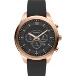 Fossil Stella Gen 6 Hybrid-Smartwatch Unisex, 41 mm, Edelstahlgehäuse, Lederarmband, Schwarz (FTW7064)