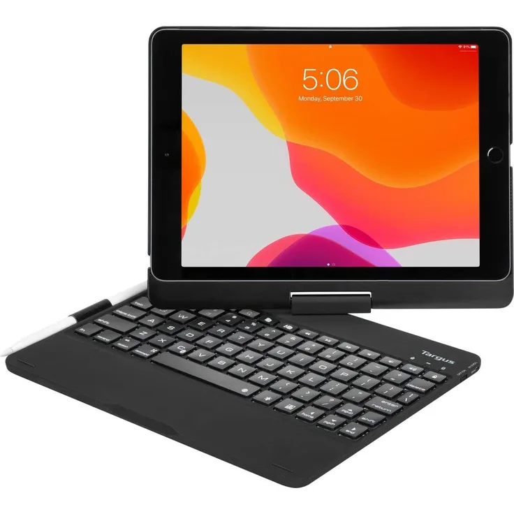 Targus VersaType Tablet-Tastatur & Hülle für Apple iPad (9./8./7. Gen.) 10,2-Zoll, iPad Air 10,5-Zoll, iPad Pro 10,5-Zoll, Deutsch, Schwarz