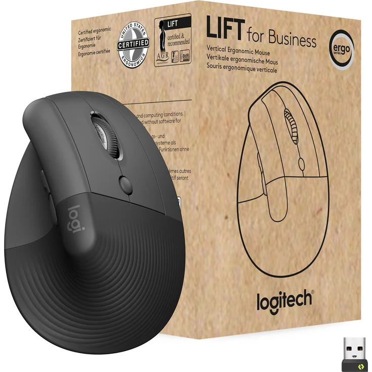 Logitech Lift for Business vertical mouse Bluetooth 2.4 GHz graphite Vertical mouse (Schwarz) (910-006494) – Bild 8