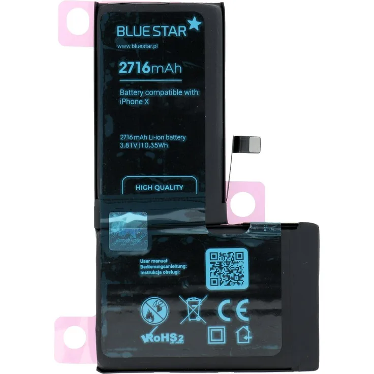 Bluestar Akku Ersatz kompatibel mit iPhone X 2716mAh Li-lon Austausch Batterie Accu APN:616-00351