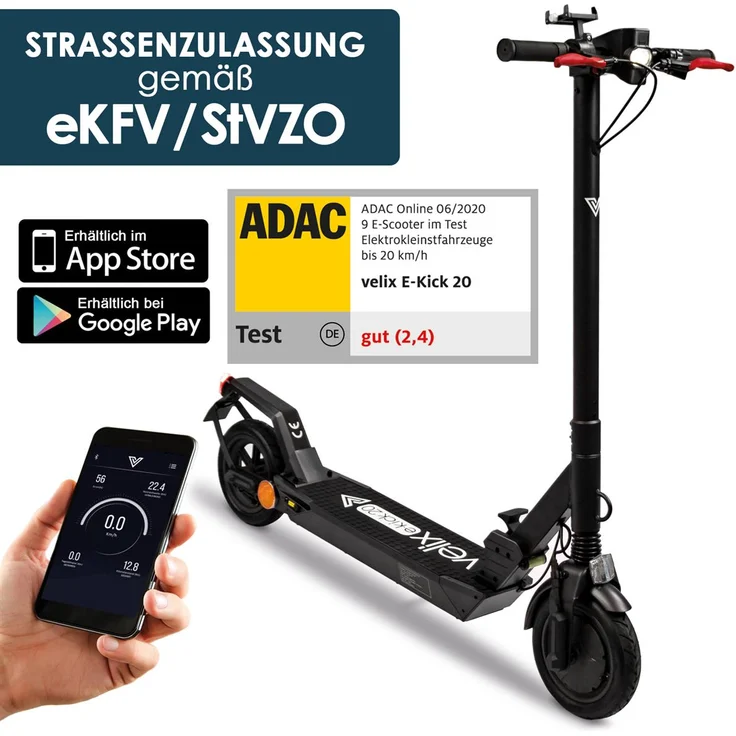 Velix E-Scooter, mit Straßenzulassung, Schwarz/Silber, 20 km/h – Bild 2