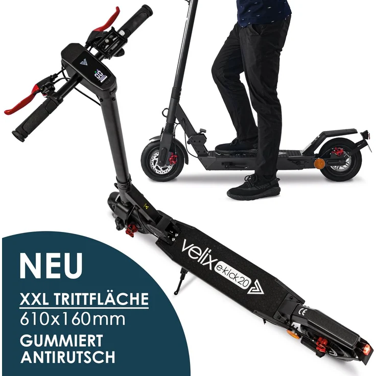 Velix E-Scooter, mit Straßenzulassung, Schwarz/Silber, 20 km/h – Bild 5