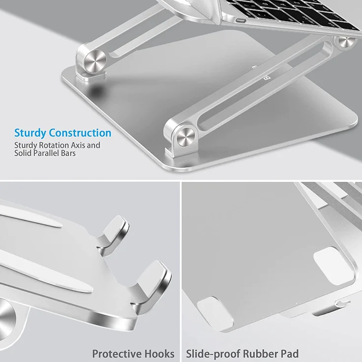 BoYata Laptop Ständer, Aluminium, höhenverstellbarer belüfteter Laptophalter, Notebook Stand, kompatibel mit Laptops (10 - 17 Zoll), MacBook, Dell, Lenovo, Samsung, Acer und Huawei MateBook, Silber – Bild 6