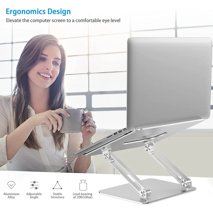 BoYata Laptop Ständer, Aluminium, höhenverstellbarer belüfteter Laptophalter, Notebook Stand, kompatibel mit Laptops (10 - 17 Zoll), MacBook, Dell, Lenovo, Samsung, Acer und Huawei MateBook, Silber – Bild 2