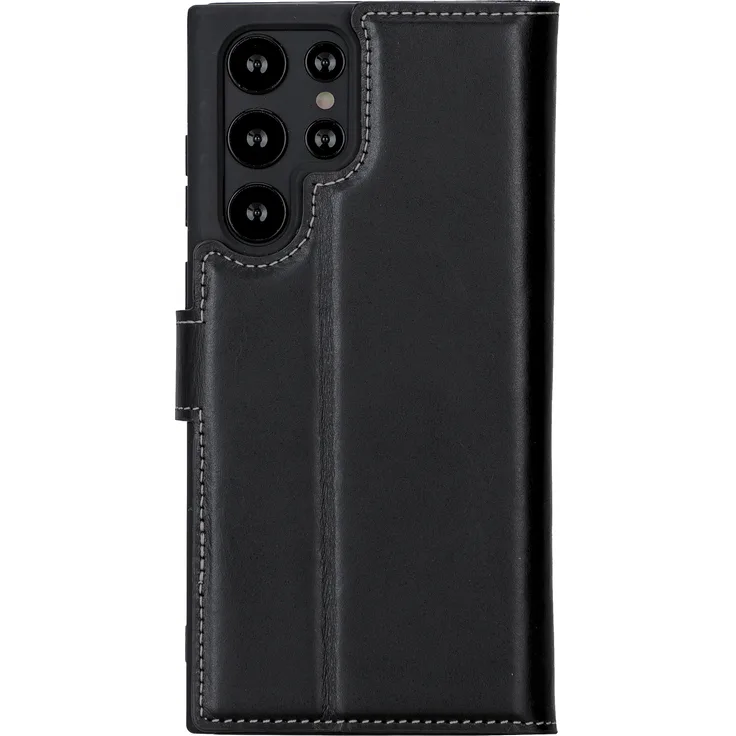 BURKLEY Samsung Galaxy S22 Ultra Handyhülle - Wallet ID - Leder Handytasche mit Kartenfächer - Schwarz