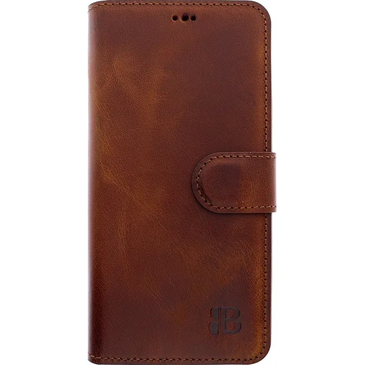 BURKLEY Samsung Galaxy S22+ Handyhülle - Wallet ID - Leder Handytasche mit Kartenfächer in Antik Sattelbraun
