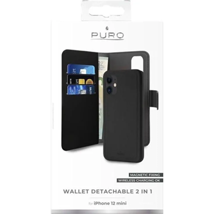 Puro Wallet 2 in1 Flip-Hülle für Mobiltelefon, Ökoleder, für Apple iPhone 12 mini