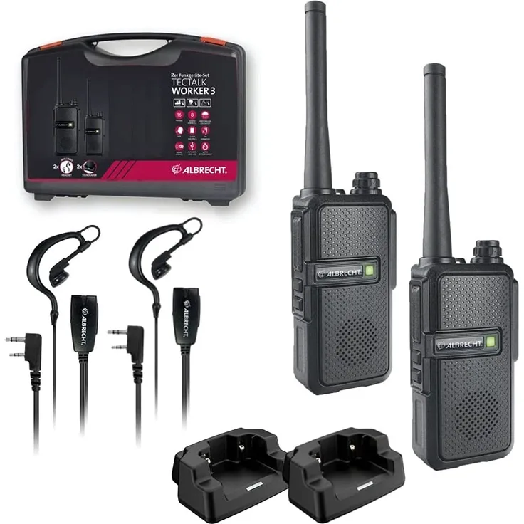 Albrecht Tectalk Worker 3, 2er Kofferset, 29825, PMR446-Funkgeräte, robuste Walkie-Talkies für Baustelle, Security, Betrieb, Outdoor, inkl. Zubehör 