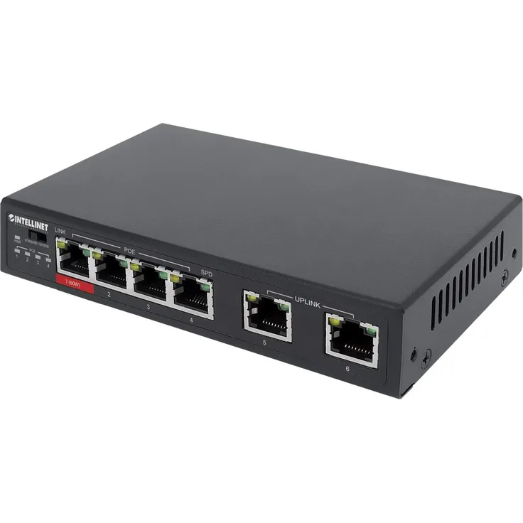 Intellinet - Switch - 3 x 10-100 (PoE+) + 1 x 10-100 (Hi-PoE) + 2 x 10-100 (Uplink) - Desktop - High PoE - PoE+ (65 W)