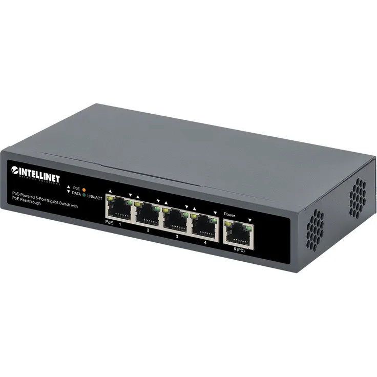 Intellinet - Switch - 4 x 10-100-1000 (PoE+) + 1 x 10-100-1000 (PoE Durchführung) - Desktop - PoE+ (65 W)