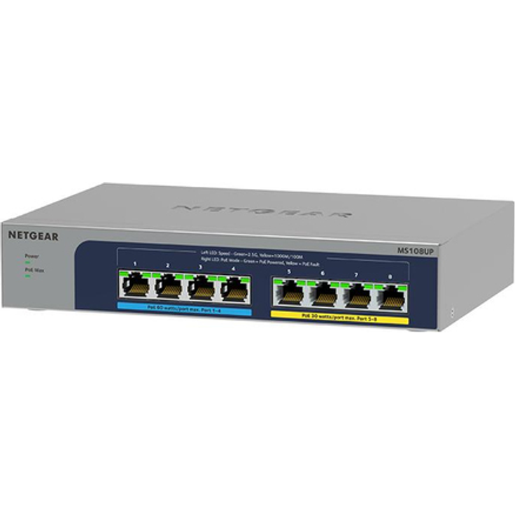 Netgear MS108UP 8-Port Ultra60 PoE++ Multi-Gigabit (2.5G) Ethernet Unmanaged Switch mit 230W PoE-Budget 1G-2,5G-Ports, Desktop-Wallmount (MS108UP-100EUS)