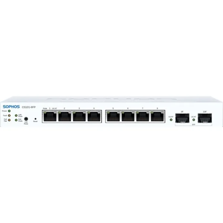 Sophos CS101-8FP - Switch - managed - 8 x 10-100-1000 (PoE+) + 2 x Gigabit SFP - Desktop, wandmontierbar - PoE+ (110 W)