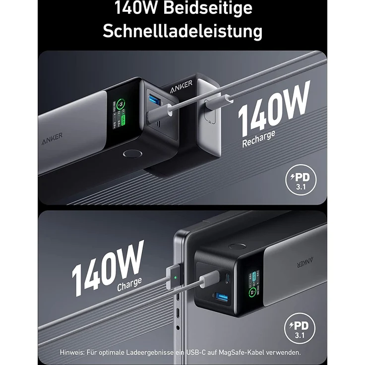 Anker 737 PowerCore 24K Powerbank, 24000 mAh externer Akku mit 3 Anschlüssen, 140 W Leistung, digitales Display, kompatibel mit Apple iPhone 13 Serie, AirPods, MacBook, Samsung, Dell und mehr – Bild 2