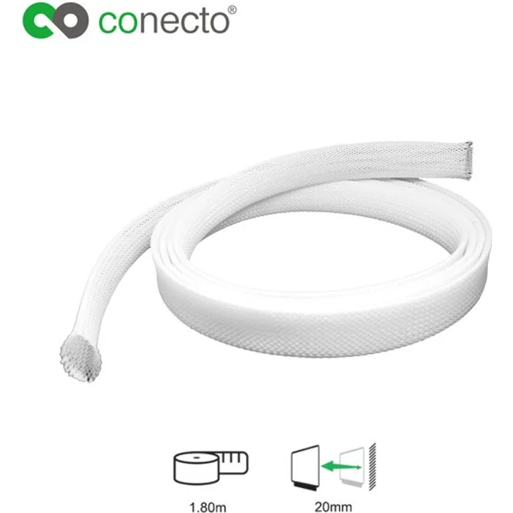 conecto CC50325 Universeller Polyester-Kabelschlauch, selbst zusammenziehend, Ø 20mm, 1,80m, weiß