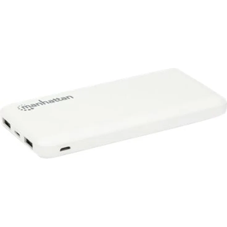 Manhattan Power Bank, 10000 mAh, Output: 2x USB-A (2.1A & 1A), Input: USB-C & Micro-USB (both 2A), White, One Year , Blister - Powerbank - 10000 mAh - 37 Wh - 2.1 A - 2 Ausgabeanschlussstellen (USB)