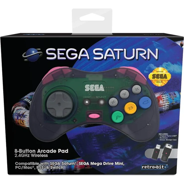 Retro Bit Sega Saturn 8-Button Arcade Pad 2.4GHz Wireless, Grau (Switch) - Preisvergleich – Bild 1