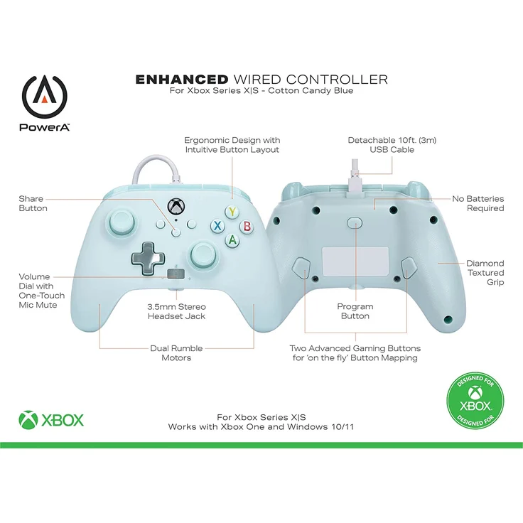 PowerA Enhanced Wired Controller, Cotton Candy Blue (Xbox One/Xbox Series) – Bild 2