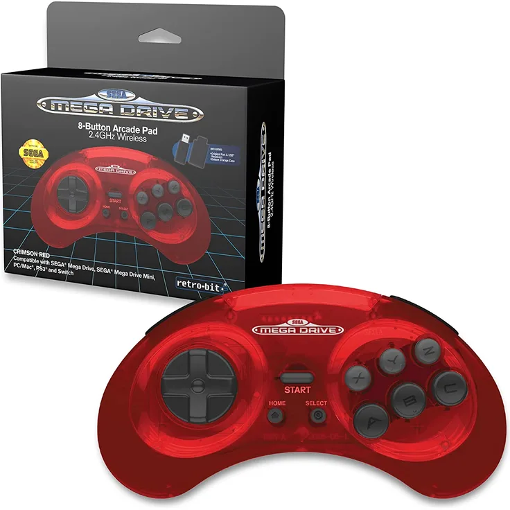 Retro Bit SEGA Mega Drive 2.4G Wireless, Crimson Red (RET00266) (Mega Drive Mini/Mega Drive/PC/PS3/Switch)