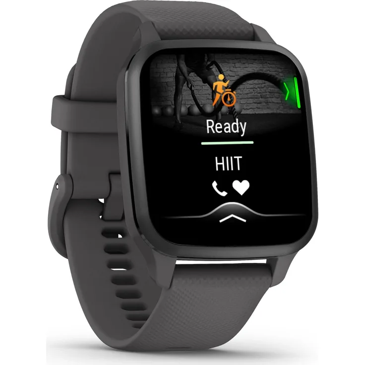 Garmin Venu Sq 2 Smartwatch GPS, Unisex, 40,6mm, Aluminiumgehäuse, Silikonarmband, Dunkelgrau/Schiefergrau