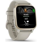 Garmin Venu Sq 2 Music Smartwatch GPS, Unisex, 40,6mm, Aluminiumgehäuse, Silikonarmband, Grau/Cremegold