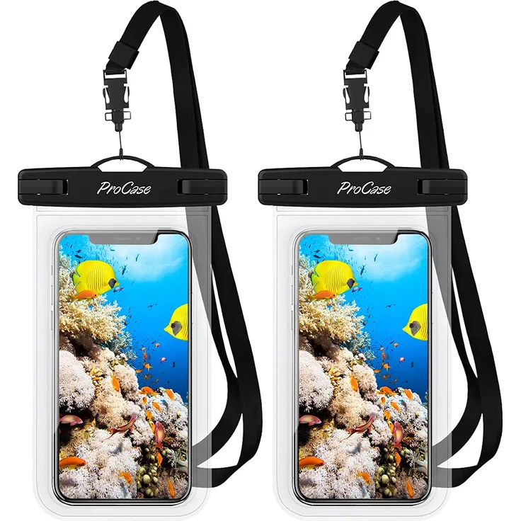 ProCase 2 Stück Wasserdicht Uni Handyhülle bis 6.9" Unterwasser Handytasche, Waterproof Phone Case für iPhone 13 12 11 Pro Max/Galaxy S22 Ultra S21 S20 A12 und Weiteren Smartphones -Klar