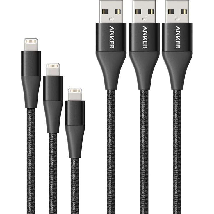 Anker PowerLine+ II Lightning Cable 3-Pack, 0,9 / 1,8 / 3 m, schwarz (B8452014)