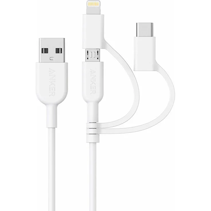 Anker 321 USB-A to Lightning Cable (3-in-1), 0,9 m, weiß (A8436022)