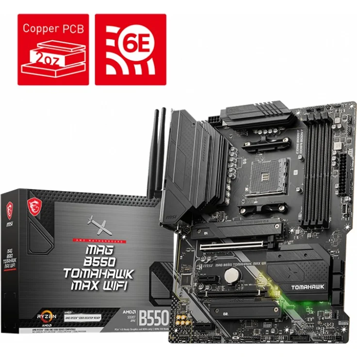 MSI MAG B550 TOMAHAWK MAX WIFI - AMD - Sockel AM4 - 3rd Generation AMD Ryzen™ 3 - 3rd Generation AMD Ryzen 5 - 3rd Generation AMD Ryzen™ 7 - 3rd... - DDR4-SDRAM - 128 GB - DIMM (7C94-043R) – Bild 1