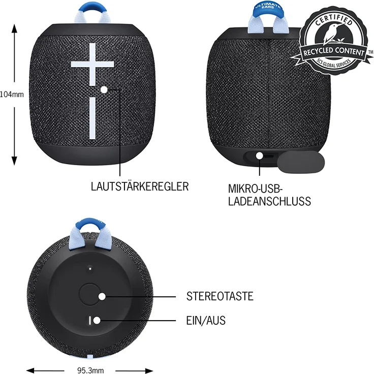 UE Ultimate Ears ULTIMATE EARS WONDERBOOM 3 Bluetooth-Lautsprecher A4 stossfest, spritzwassergeschützt, schwarz – Bild 2