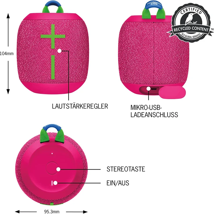 UE Ultimate Ears ULTIMATE EARS WONDERBOOM 3 Bluetooth-Lautsprecher  stossfest, spritzwassergeschützt, pink – Bild 2