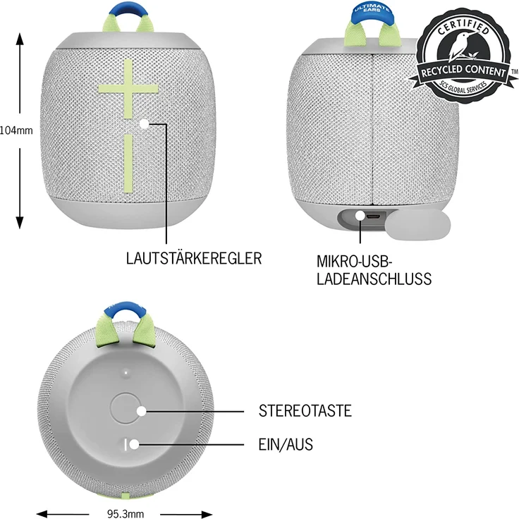 UE Ultimate Ears ULTIMATE EARS WONDERBOOM 3 Bluetooth-Lautsprecher  stossfest, spritzwassergeschützt, grau – Bild 2
