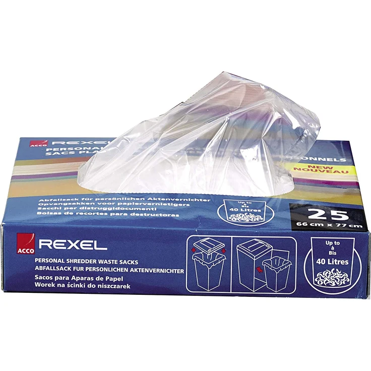 Rexel Abfallbeutel für Aktenvernichter Mercury ab 50 Liter, Auffangvolumen: 75 Liter, leicht perforiert damit Luft entweichen kann