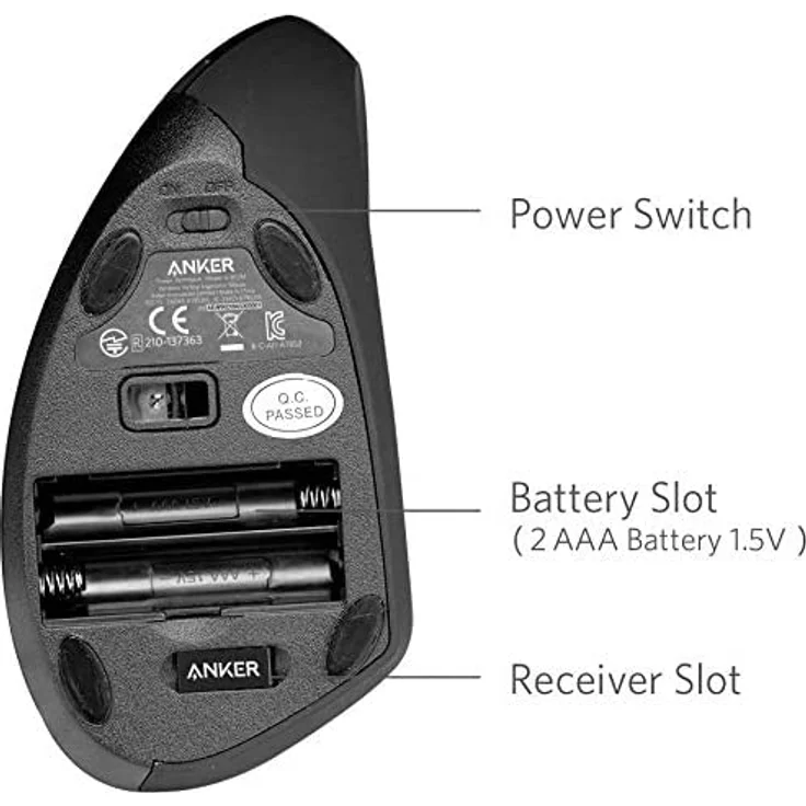 Anker 2.4G Wireless Vertikale Ergonomische Optische Maus Vertical Ergonomic Optical Mouse Kabellos für Windows und Mac OS, USB, 800/1200/1600 DPI, 5 Tasten – Bild 4