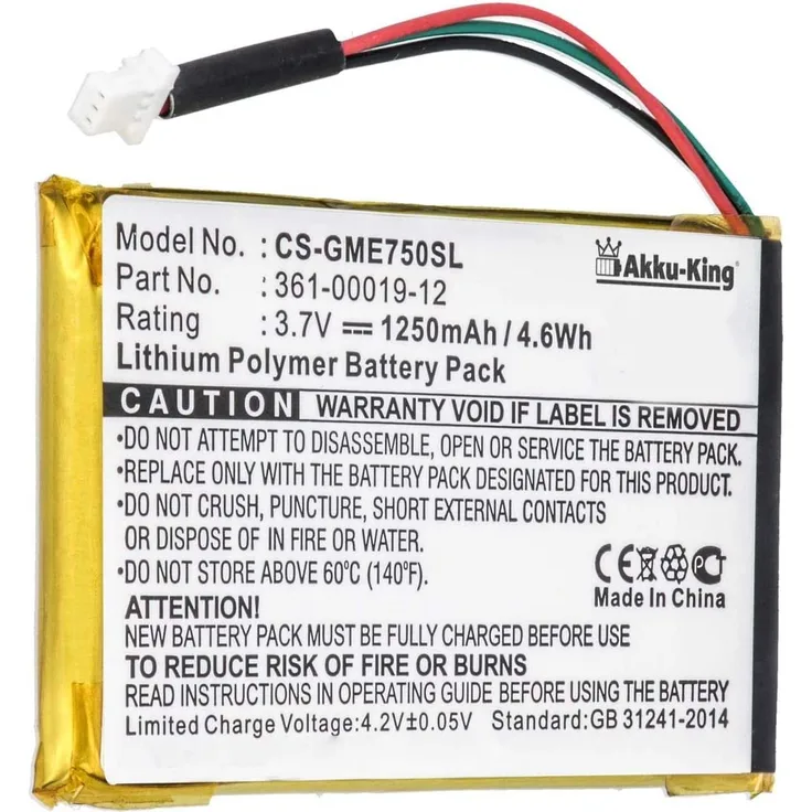 Akku-King Akku kompatibel mit Garmin 361-00019-12 - Li-Polymer 1250mAh - für Edge 605, Edge 705