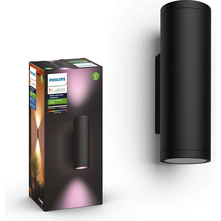 Philips Hue White & Col. Amb. LED Außenwandleuchte Appear, schwarz, bis zu 16 Mio. Farben, steuerbar via App